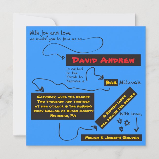Invitation de Bat mitzvah de bar tellement DÉCONTR (Devant)