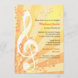 Invitation de bat mitzvah de clefs de musique