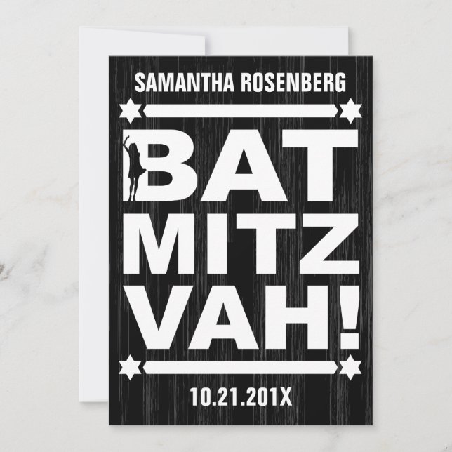 Invitation de Bat mitzvah de grande taille en noir (Devant)