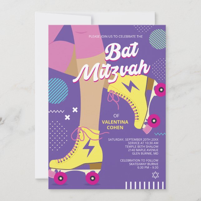 Invitation de Bat Mitzvah de patin à roulettes Rét (Devant)