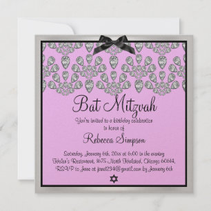 Invitation de Bat Mitzvah Diamonds Silver & Pink F