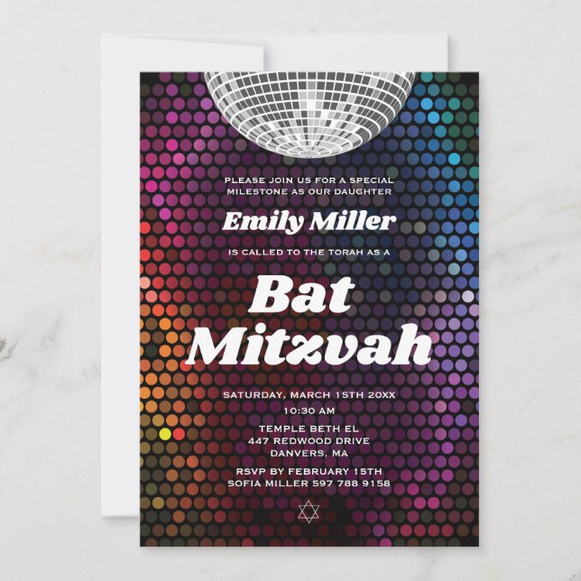 Invitation de Bat Mitzvah disco à la danse (Devant)