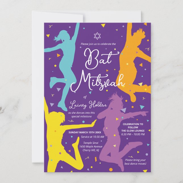 Invitation de Bat Mitzvah fête dansante Colorée (Devant)