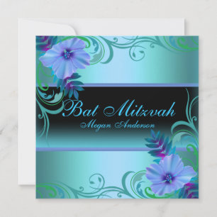 Invitation de Bat Mitzvah Fleur Vibrante Bleue & V