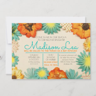 Invitation de Bat Mitzvah Fleurs en Papier