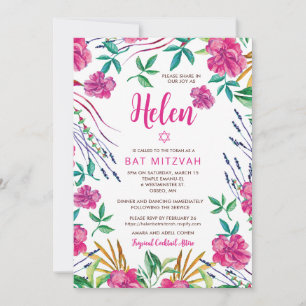 Invitation de Bat Mitzvah Floral Tropical
