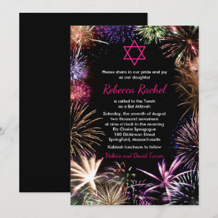 Invitation de Bat mitzvah Funky Fireworks
