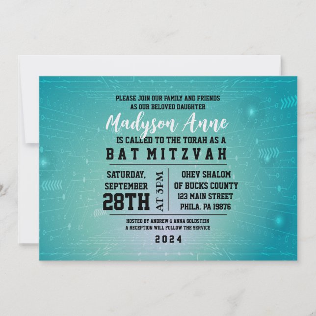 Invitation de Bat Mitzvah GAMING NUMÉRIQUE 3D (Devant)