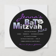 Invitation de Bat Mitzvah LOVE & KISSES Violet