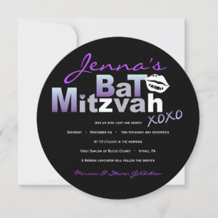 Invitation de Bat Mitzvah LOVE & KISSES Violet