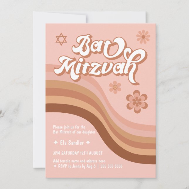 Invitation de Bat mitzvah rétro Super rose (Devant)