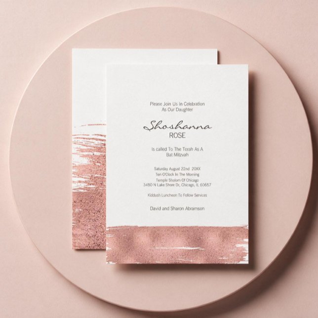 Invitation de Bat Mitzvah Rose Gold Brushstroke (Créateur téléchargé)