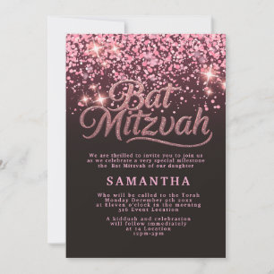 Invitation de Bat Mitzvah Rose Gold et Noir Chic