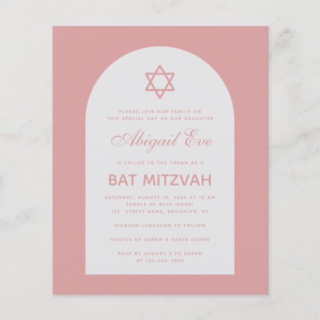 Invitation de Bat Mitzvah Rose Poussiéreuse Arche  (Devant)