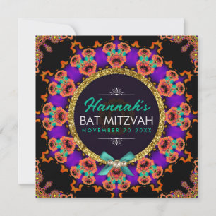 Invitation de Bat mitzvah violet orange coloré