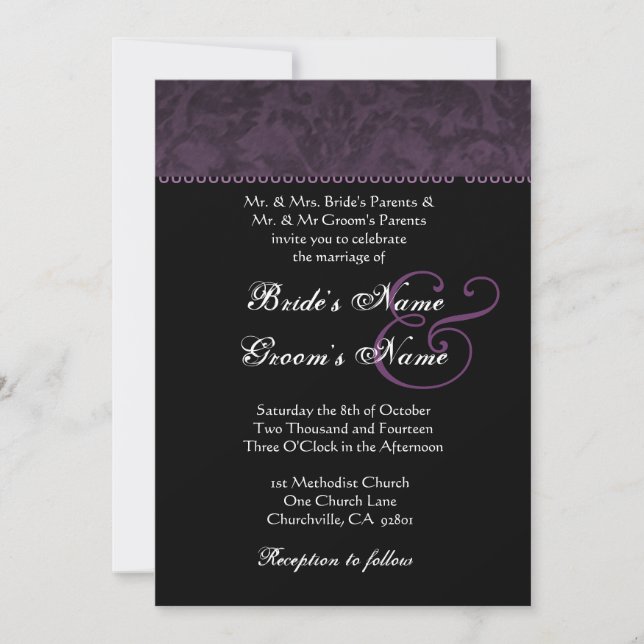 Invitation de Batik Mariage damassé dans le violet (Devant)