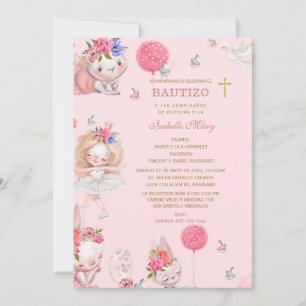Invitation De Bautizo y Primer Cumpleaños Para Niña