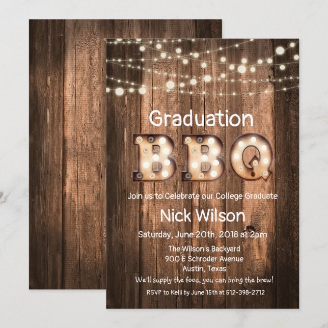 Invitation de BBQ de fin d'études rustique (Devant / Derrière)