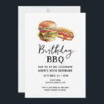 Invitation de BBQ pour 30e anniversaire décontract<br><div class="desc">Cartes d'invitation pour BBQ d'anniversaire. Faciles à personnaliser. Tout le texte est ajustable et facile à modifier selon vos besoins. Graphiques simples de hamburger et de hot-dog à l'aquarelle. Invitations pour lui. Conception de BBQ d'anniversaire pour bar ou arrière-cour. Tous âges,  il suffit de changer le texte.</div>