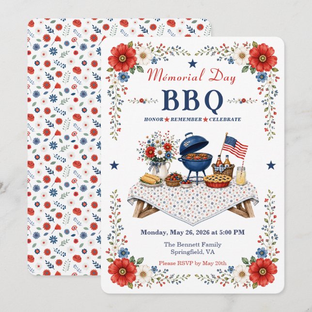 Invitation de BBQ pour le Memorial Day de l'Amériq (Devant / Derrière)