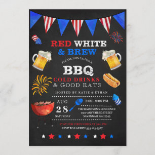 Invitation de BBQ rouge de blanc et de Brew 4