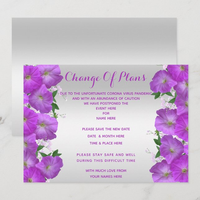 Invitation De beaux pétunias élégants Changement de plans flo (Devant / Derrière)
