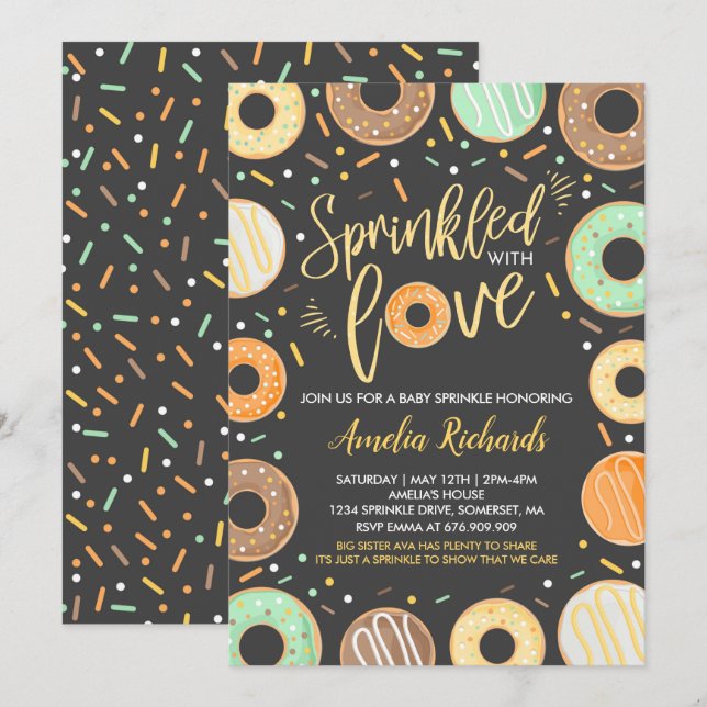 Invitation de bébé Donut Sprinkle avec amour (Devant / Derrière)