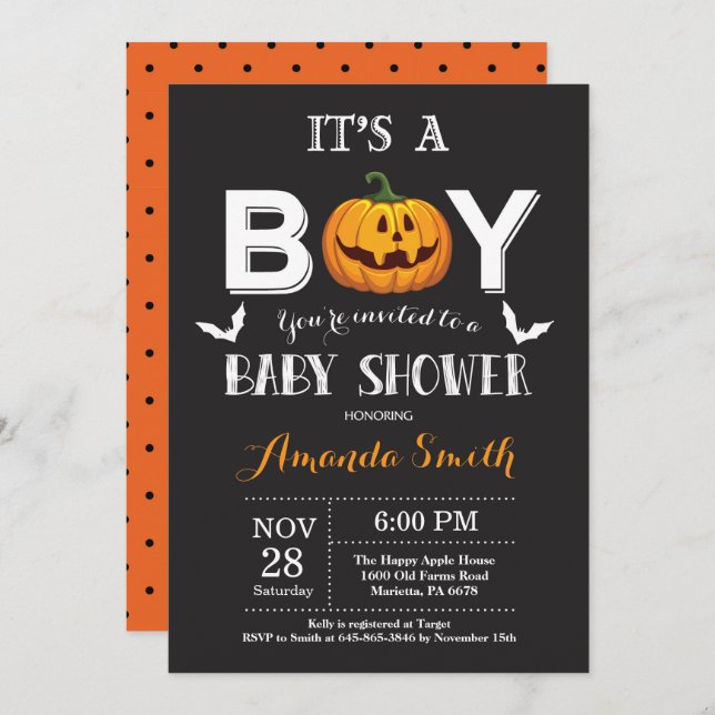 Invitation de bébé garçon douche Halloween (Devant / Derrière)