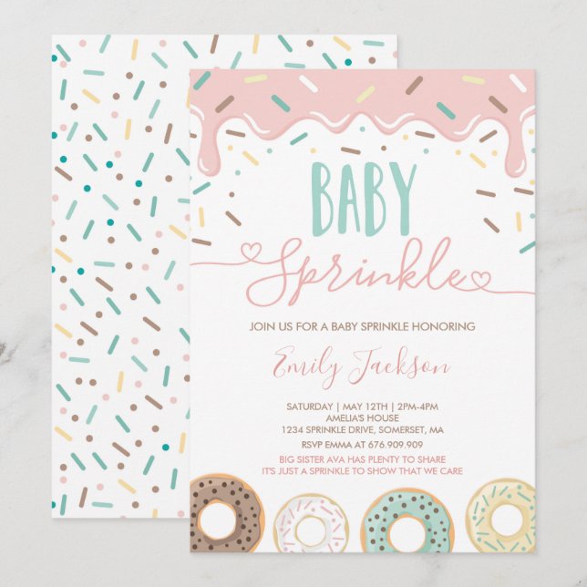 Invitation de bébé gâteau saupoudré d'amour (Devant / Derrière)