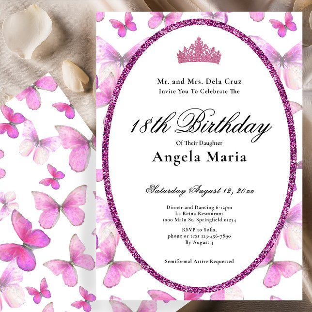 Invitation De belles papillons roses pour les 18 ans  (Créateur téléchargé)