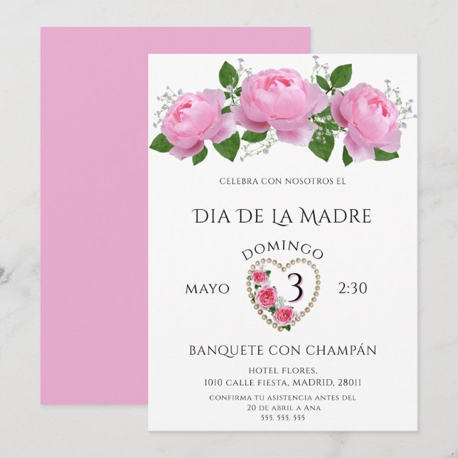 Invitation De belles roses pour la fête des mères (Devant / Derrière)