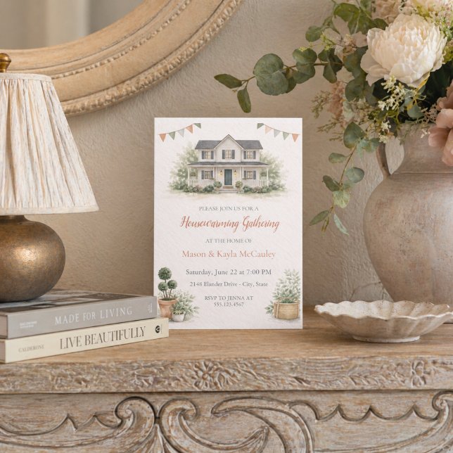 Invitation de bienvenue au Cottage Blush (Blush cottage housewarming with soft greenery and a welcoming porch scene)
