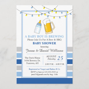 Invitation de bière et Baby shower bleu