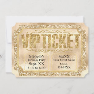 Invitation de billet avec paillettes d'or et diama