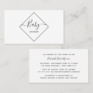 Invitation de billet Baby shower diamant noir et b