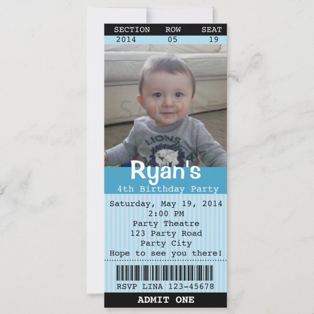 Invitation de billet (bleu) avec photo - Théâtre/C (Devant)