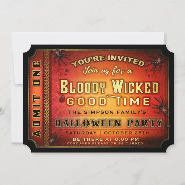 Invitation de Billet Bloody Wicked pour la fête d' (Devant)