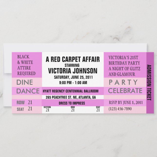 Invitation de billet d'admission [rose] (Devant)