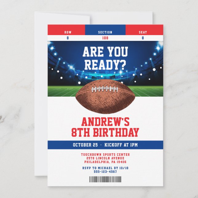 Invitation de billet d'anniversaire de Football po (Devant)