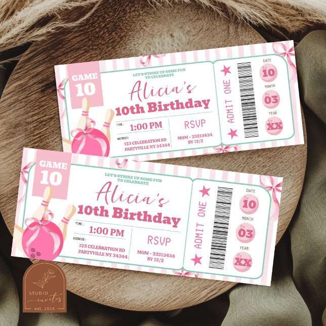 Invitation de billet d'anniversaire de quille de f (Créateur téléchargé)