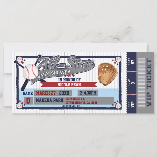 Invitation de billet de Baby Shower de baseball d' (Devant)