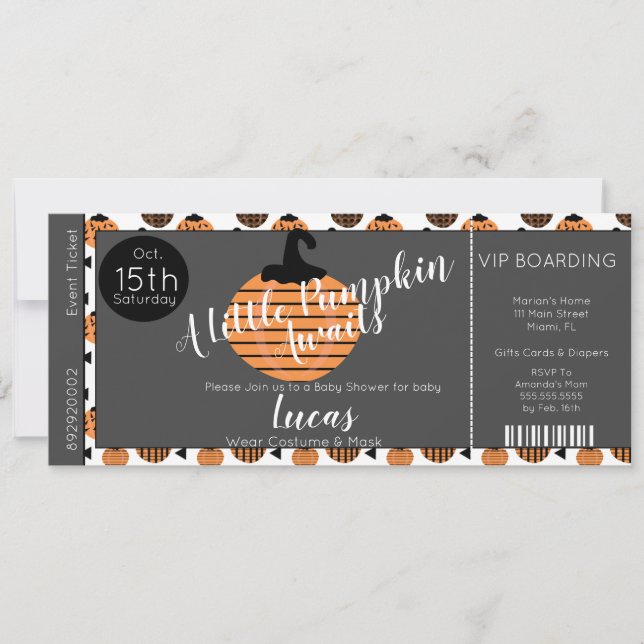 Invitation de billet de citrouilles pour Baby Show (Devant)