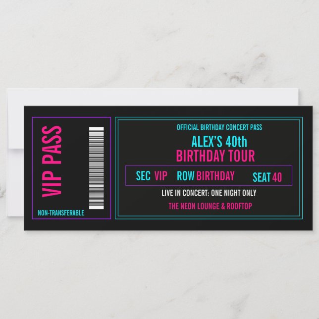 Invitation de billet de concert d'anniversaire VIP (Devant)