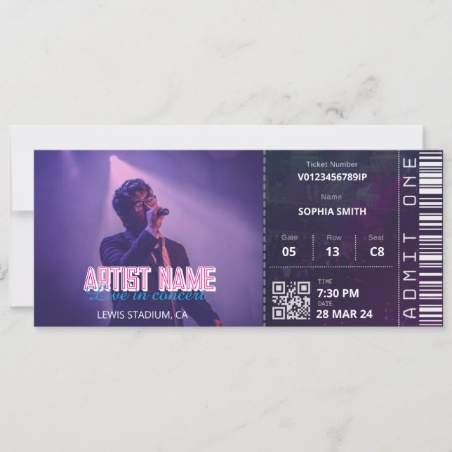 Invitation de billet de concert personnalisé Événe (Devant)