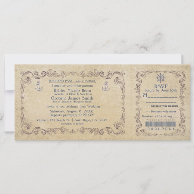 Invitation de billet de croisière vintage de maria (Devant)