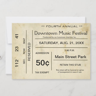 Invitation de billet de divertissement Vintage en