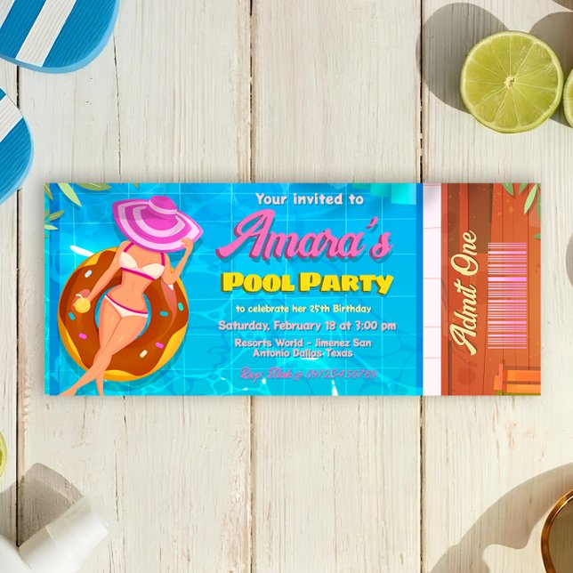 Invitation de billet de fête à la piscine (Pool Party Ticket Invitation)