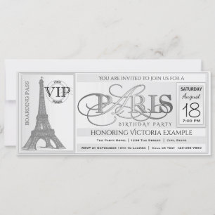 Invitation de billet de fête d'anniversaire à Pari