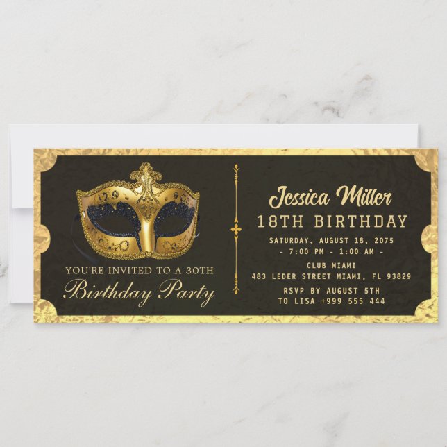 Invitation de billet de fête d'anniversaire doré (Devant)