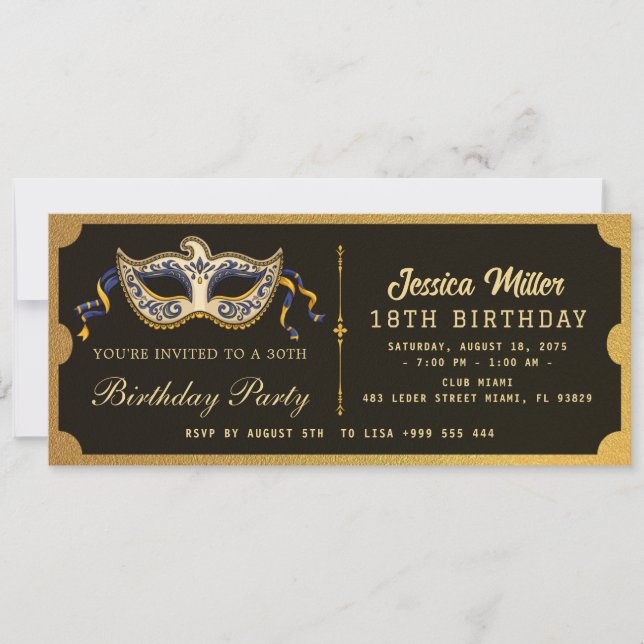 Invitation de billet de fête d'anniversaire doré (Devant)
